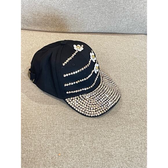 Womens Rhinestone Flower Pattern Baseball Cap Adjustable - Picture 2 of 8